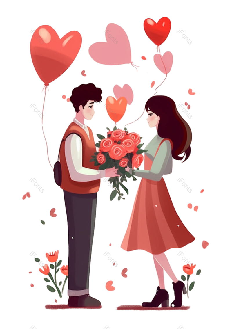 元素图片,卡通元素,牵手PNG,520免抠素材